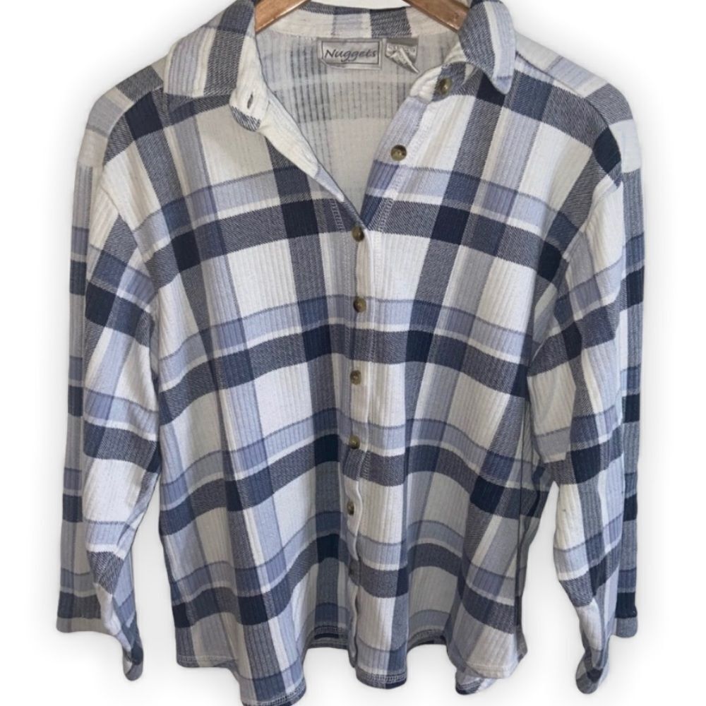 Vintage light blue plaid button up top